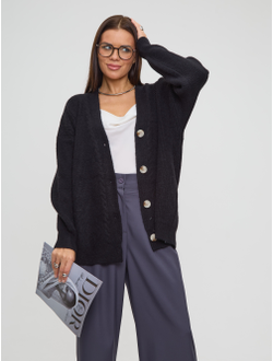 Вязаный удлиненный кардиган оверсайз на пуговицах