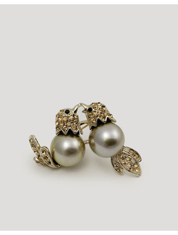 (АРТИКУЛ: 7037/71) БРОШКА ЖЕНСКАЯ "птицы", небольшая, ЦВЕТ ЗОЛОТИСТО-СЕРЕБРИСТЫЙ, МЕТАЛЛ, СТРАЗЫ