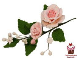 Украшение сахарное ветка Роза розовая, МИНИ 12см