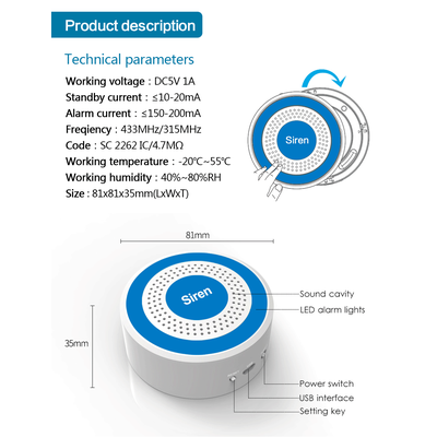 Беспроводная сирена 85 дБ GauTone PE519