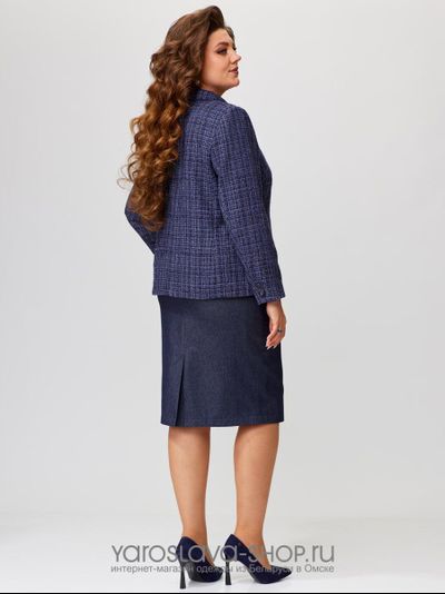 Женское костюм: твидовый жакет и джинсовая юбка
