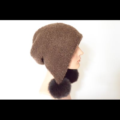 Коричневая шапка ушанка с помпонами Vizio Италия 6762