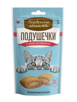 Деревенские лакомства для кошек, Подушечки с пюре из говядины 30 гр