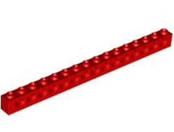 Technic, Brick 1 x 16 with Holes, Red (3703 / 370321)