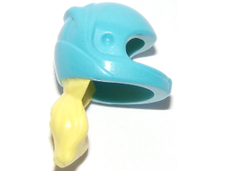 Mini Doll, Hair Combo, Hat with Hair, Racing Helmet with Molded Flexible Rubber Bright Light Yellow Hair Ponytail Pattern, Medium Azure (36293pb04 / 6224154)