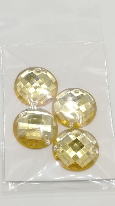 Стразы акриловые пришивные круглые 20 мм, цвет желто золотые