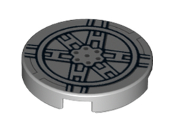 Tile, Round 2 x 2 with Bottom Stud Holder with Black SW Tie Fighter Pattern, Light Bluish Gray (14769pb025 / 6052205)