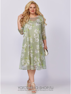 Модель: A-3946.Шифоновое платье А-силуэта нежно-зеленого оттенка