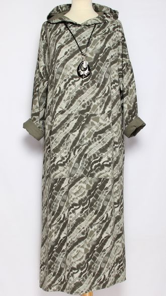 ПЛАТЬЕ БОХО ХЛОПОК ТРИКОТАЖНОЕ "Капюшон пятнашка" хаки до р.54