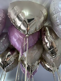 Сердечки с дождиком шампань, крем, розовый градиент 13 шт под потолок