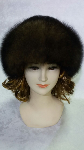 Шапка женская норковая Валик комбинированный  Лилия натуральный мех песца под соболь, Арт. ц-0180