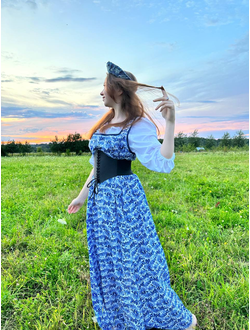 Косоклинный сарафан синий