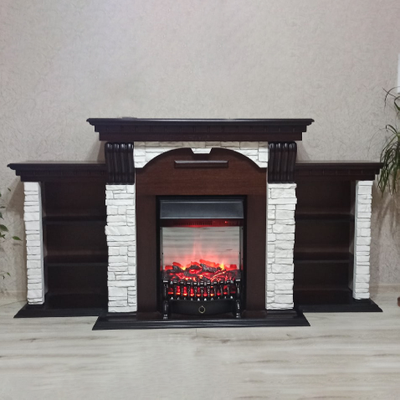 Электрокамин Dublin Premium LO камень белый с очагом Fobos