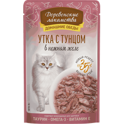 Деревенские лакомства, влажный корм для кошек, Утка с тунцом в нежном желе, 70 г