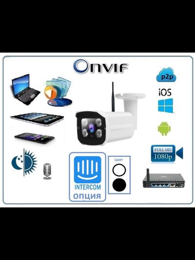 Уличная WiFi/LAN телекамера с встроенным видеорегистратором, микрофоном, с возможностью подключения внешнего интерком модуля Full HD 5MP (-30) (CamHi)