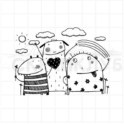 штамп с добрыми монстрами