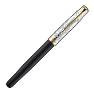 Ручка-роллер PARKER "Sonnet Reflection GT", корпус черный, позолоченные детали, черная, 2054836