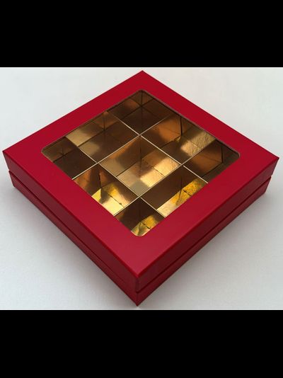 Коробка для 9 конфет ПРЕМИУМ с/о (красная мат./золото), 160*160*45мм