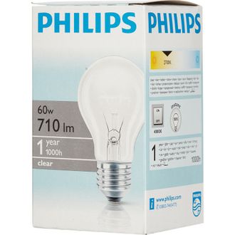 Электрическая лампа Philips стандартная/прозрачная 60W E27 CL/A55 (10/120)