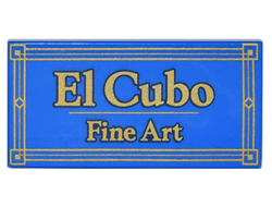 Tile 2 x 4 with Gold 'El Cubo Fine Art' and Geometric Frame Pattern, Blue (87079pb1076 / 6366175)
