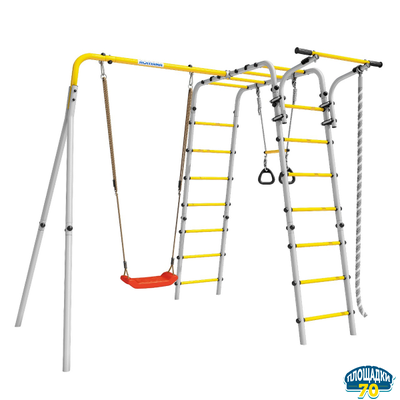 Детский спортивный комплекс для дачи ROMANA Веселая лужайка - 2 (красный/желтый/белый) (с пластиковыми качелями)