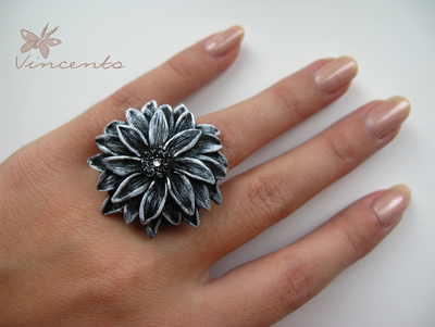 Кольцо "Ночной Цветок". Необычное кольцо в виде чёрного цветка