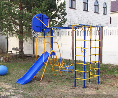 Уличный комплекс Веселый непоседа "Малыш-Дачник" с горкой, сеткой и баскетбольным кольцом в Воронеже