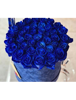 Коробка 35 синих роз с оформлением