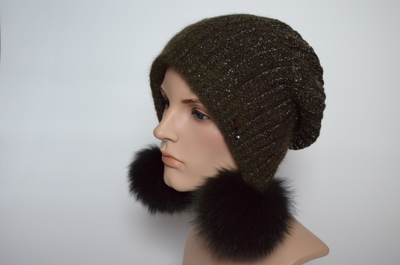 Вязаная шапка ушанка с помпонами Визио 6908