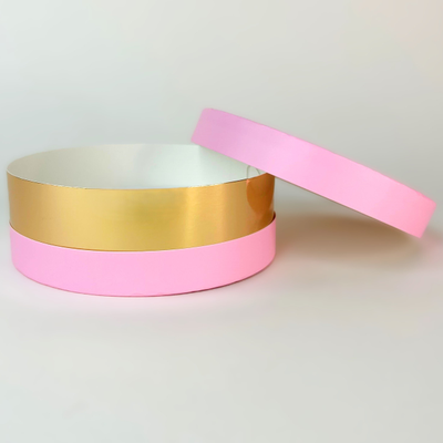 Коробка круглая для ассорти сладостей с лож. (розовая/золото), 120*45мм