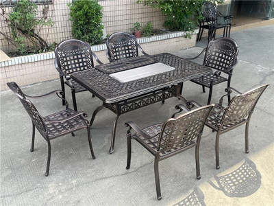 Обеденная группа Teide 6 из литого алюминия с мангалом