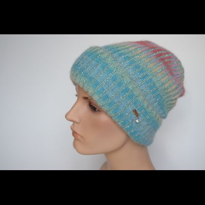 Вязаная шапка бирюзовая разноцветная Vizio Италия 8012 CRY