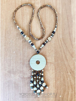 М-190. Бусы деревянные диск из разных пород дерева .