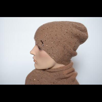 Коричневый шарф платок женский с пайетками Италия Vizio 6943 ST ORO / Tresor