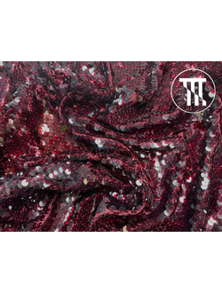 Пайетки на сетке-стрейч "Чешуя", цв. Вишня