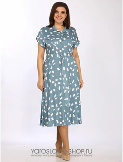 Модель: 2064-2. Серо-голубое летнее платье-сафари с карманами на груди.
