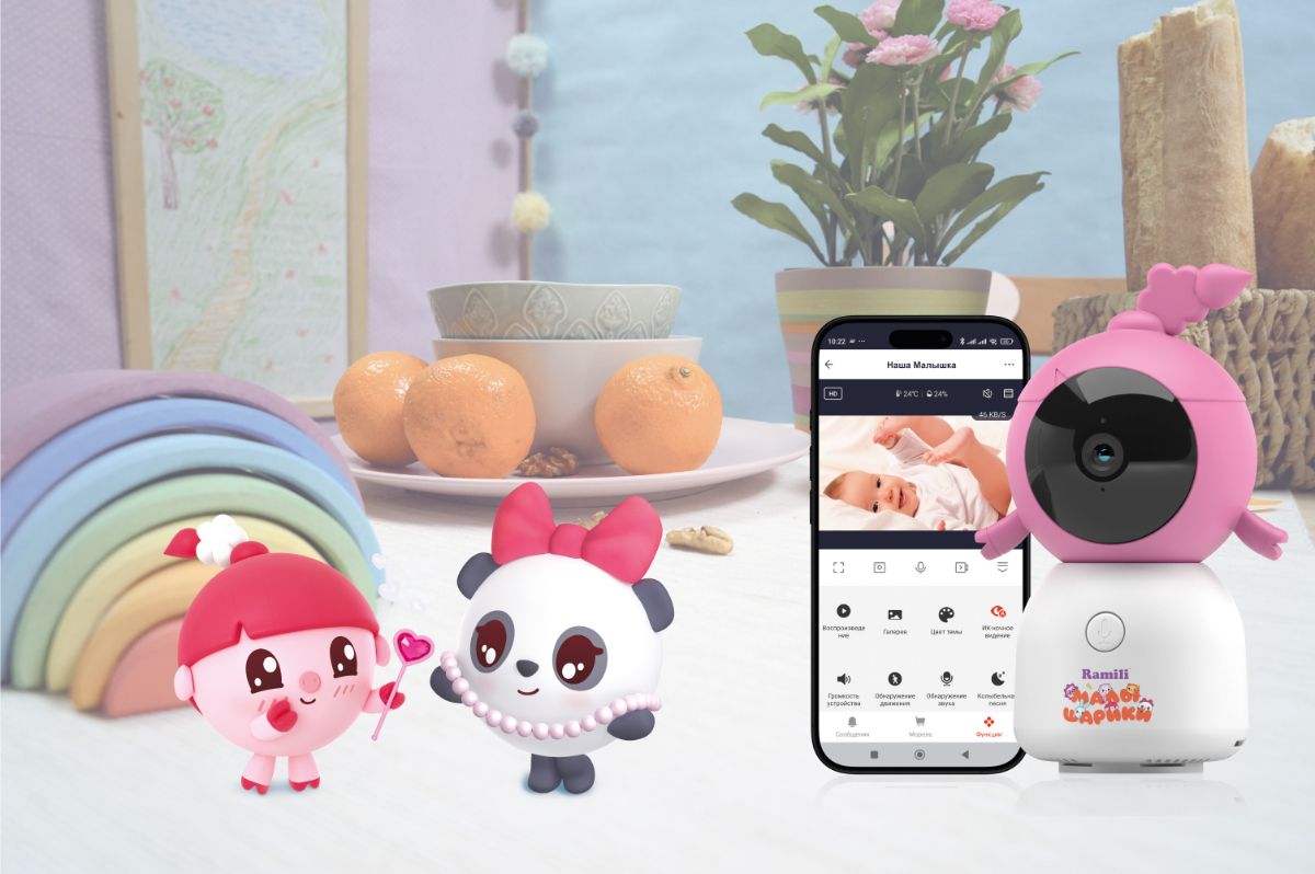 Видеоняня Ramili Baby RV100CNUSHA Нюша, Малышарики, с креплением, Wi-Fi моторизированная видеоняня с
