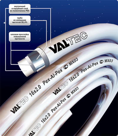 Металлопластиковая труба VALTEC PEX-AL-PEX Dn 16 20 26 32 40 мм