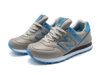 New Balance 574 Серые с синим кожа женские (36-41) Арт. 153FMA