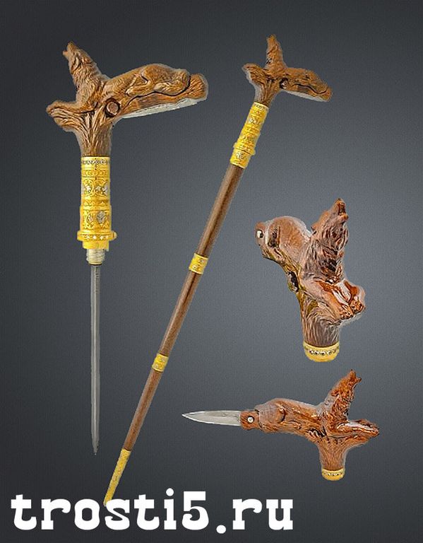 Классическая трость с клинком и ножом с волком