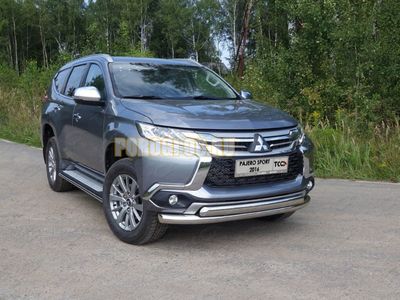 Защита переднего бампера d76+75x42 овал Pajero Sport (2016-2021)