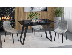 Стол обеденный Техно Черный муар/Стекло глянцевое черный мрамор