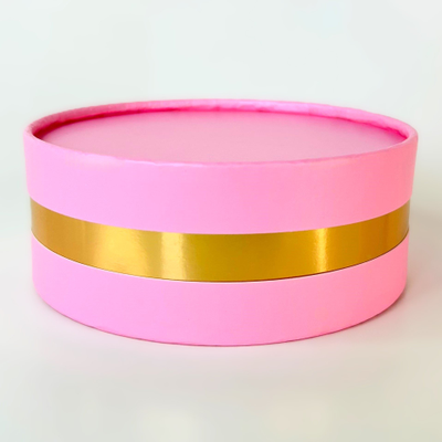 Коробка круглая для ассорти сладостей с лож. (розовая/золото), 120*45мм