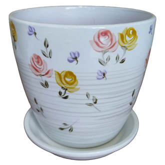 Керамический горшок для цветов "Ваниль" 12 см (1 л) белый с рисунком