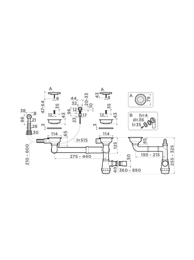Арматура с клапаном-автоматом для полуторачашевых моек с круглым переливом WK-1.5-CL-R-A AB