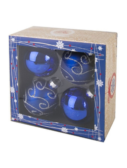 Игрушка елочная шар из стекла набор из 4 штук, Синий 6см, 78935