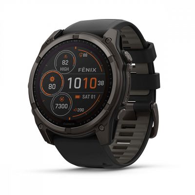Умные часы Garmin Fenix 8 - 51 мм Solar, Sapphire титановый угольно-серый с DLC-покрытием и черным ремешком (010-02907-11)
