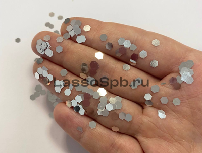 Глиттер блестки Серебро 4 мм полиэстровые, вес 1 кг
