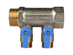 Коллектор распределительный STOUT с шаровыми кранами 1", 2 отвода 1/2" (синие ручки) (Арт. SMB 6211