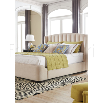 Кровать с загнутыми боковинами изголовья, обитая тканью Jeanie-02 с отделкой дерева шпоном вишни